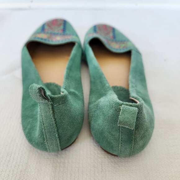 Latigo Begonia Anthropologie Size 8.5M Flats Embroidered Leather Suede Teal Boho - Picture 4 of 9